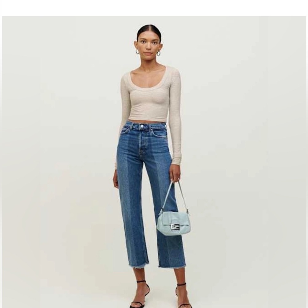 Reformation Knit Light Gray Scoop Neck Long-Sleeve Top